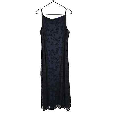 #ad Y2K Helen Blake Evening Womens Sz 14 Maxi Formal Dress Dark Blue Black Prom $28.00