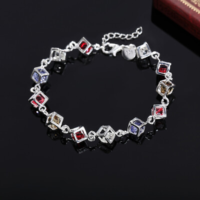 #ad 925 Sterling silver charm crystal Pretty Bracelet FOR women jewelry wedding C $3.20