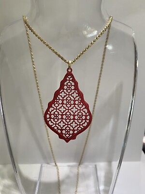 #ad Red Filigree Necklace in Gold Jewelry $9.00