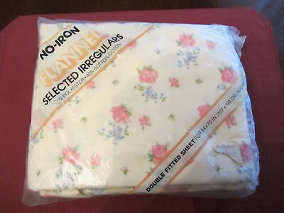#ad Vintage Double Fitted Sheet No Iron Selected Irregulars Floral Roses Cream Pink $19.99