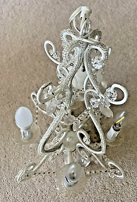#ad Chandelier Crystal Shabby and Chic White Wrought Iron Curvy Pendant w 4 Lights $45.99