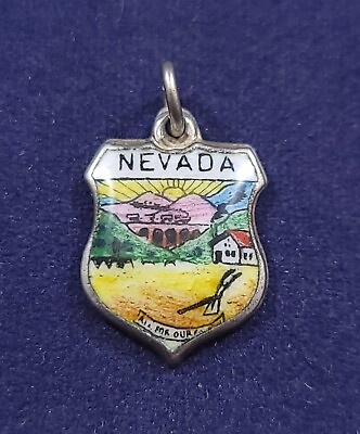 #ad Nevada US State Enamel Shield Travel Bracelet Charm Sterling Silver Vintage $26.99