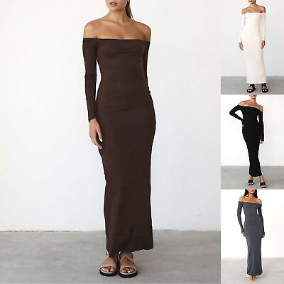 #ad Women#x27;s Solid Color Sexy Elegant Slim 1 Shoulder Long Sleeve Dress $32.29