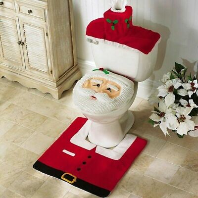 #ad Merry Christmas Toilet Seat amp; Cover Santa Claus Bathroom Mat Christmas Home Deco $14.99