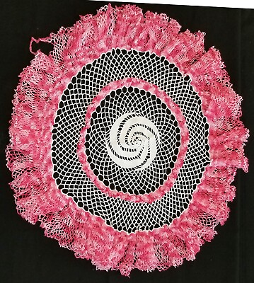 #ad 25quot; Round Variegated Red Pink amp; White Cotton Crochet Doily $6.99