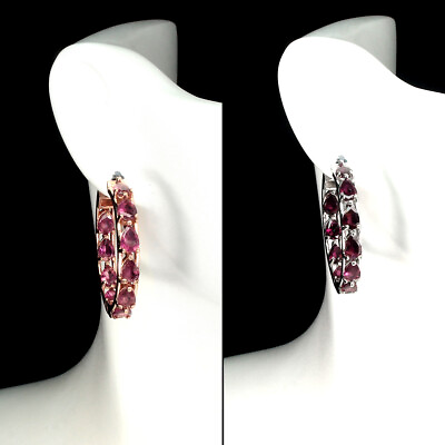 #ad Unheated Pear Pink Tourmaline 6x4mm Natural 925 Sterling Silver Hoop Earrings $199.00