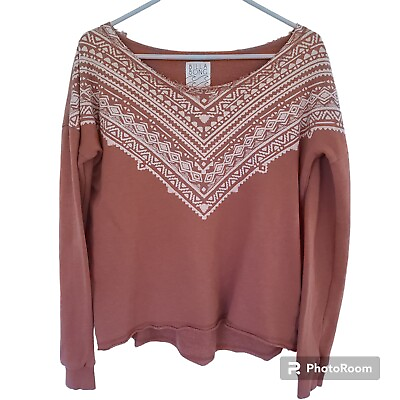 #ad Billabong Sweater Womens Medium Brown Long Sleeve Tribal Raw Hem Boat Neck Boho $21.98
