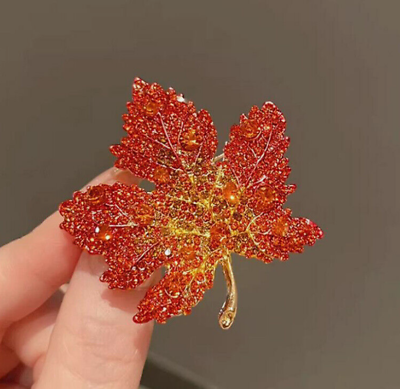 #ad Exquisite Crystal Maple Leaf Brooch Pin Women Clothing Collar Corsage Jewelry $8.33