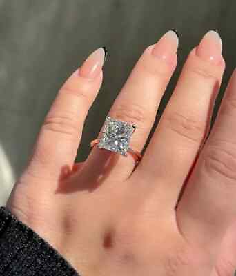 #ad 4Ct Princess Cut VS1 Moissanite Solitaire Engagement Ring 14k White Gold Plated $179.99