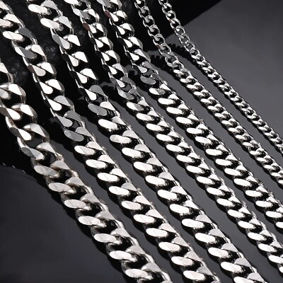 #ad Men#x27;s Necklace Stainless Steel Cuban Link Chain Bracelet Necklace Steel Color $5.99