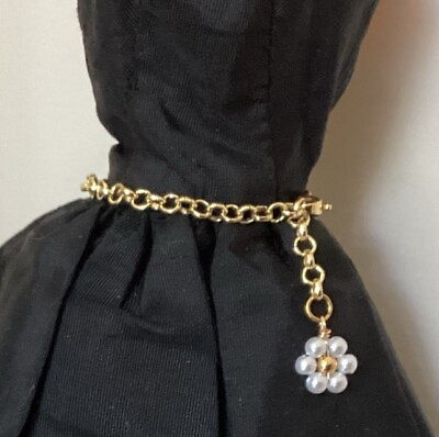 #ad Handmade Barbie Gold Chain Pearl Flower Shape Belt $6.99