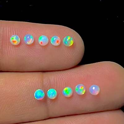 #ad 10 Pieces Lot Round Natural Opal Cabochon Loose Gemstone Welo Fire Opal Size 4MM $19.94