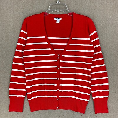 #ad Old Navy Sweater M Womens Striped Cardigan Knit Long Sleeve 100% Cotton $17.00