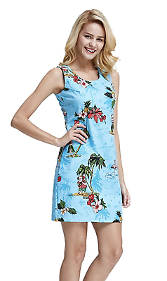 #ad Hawaii Hangover Women#x27;s Cotton Hawaiian Luau Fitted Tank Dress Santa Turquoise $9.99