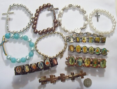 #ad 11 vintage catholic Saints Christian cross motif religious bracelets lot 52888 $99.99