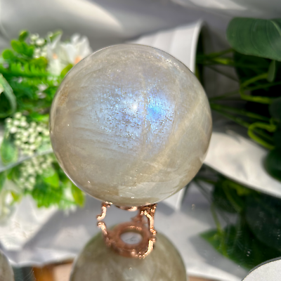 #ad Natural Gray Moonstone Crystal Sphere Polished Stone Ball Display Healing $95.00