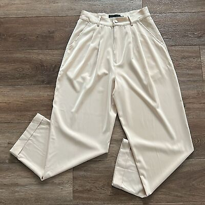 #ad Jagger amp; Stone Pants Size US 6 Cream Cuffed Satin Trousers $39.99