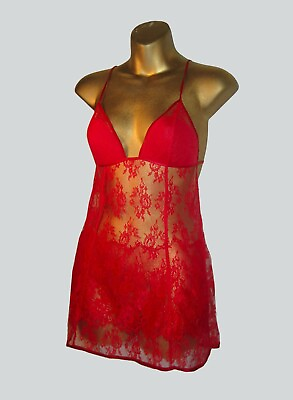 #ad VICTORIA#x27;S SECRET VERY SEXY RED HOT LACE CHEMISE w ENGRAVED LOGO FASTENERS SZ:S $36.00