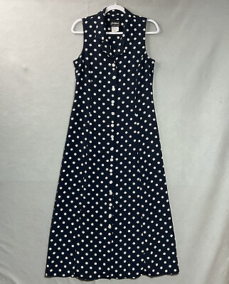 #ad Vintage Dress Womens 8 Blue Polk Dot Sleeveless Maxi Modest Retro 90s Y2K Ladies $31.98