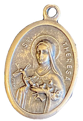 #ad Vintage Catholic Saint St Theresa Pray For Us Silver Tone Medal Italy $9.99