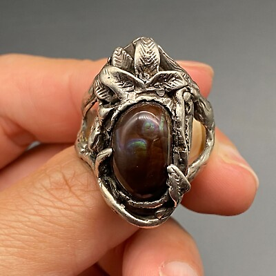 #ad Vintage Brutalist Fire Agate Silver Ring Size 12 $175.00