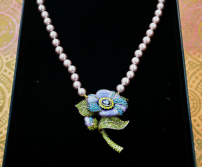 #ad $180 HEIDI DAUS Budding Romance Rose Swarovski Crystal Floral Necklace Lavender $118.30