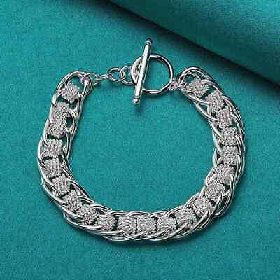 #ad 925 Sterling Silver Many Circle Charm Chain Bracelet 7.5#x27;#x27; long $16.98