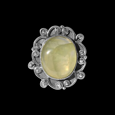 #ad Natural Prehnite Ring Size Sterling Silver 925 Green Oval Handmade Jewelry $41.95