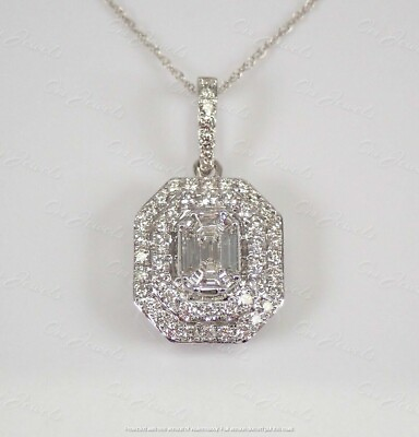 #ad 2Ct Emerald Cut VVS1 D Diamond Halo Pendant 14K White Gold Finish 18quot; Free Chain $32.34