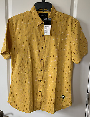 #ad Bossini Mens Shirt NWT Size L Awesome Me Armour Safety Pin Print Yellow Short Sl $26.28