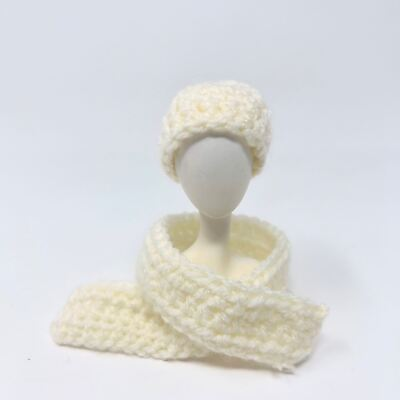 #ad Barbie 12 Inch Doll Fashion Handmade White Knit Scarf amp; Beanie Hat Accessories $9.99