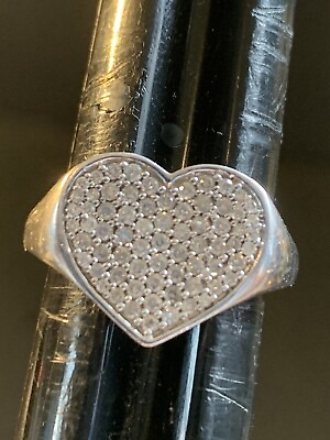 #ad Sterling Silver Prong Set Genuine Diamond Heart Cluster Ring Size 7 $119.99