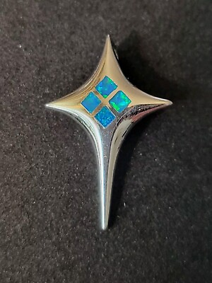 #ad Blue Inlay Fire Opal Cross Sterling Silver Pendant Jewelry 1448 $28.00
