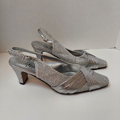 #ad FLORAL Abagail DP761A Women#x27;s Dress Slingback Metallic Silver Shoes Kitten Heels $26.25