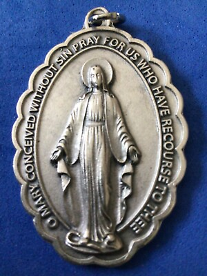 #ad VIRGIN MARY MIRACULOUS Devotion 2 1 4” Saint Medal Italy silver tone $14.98