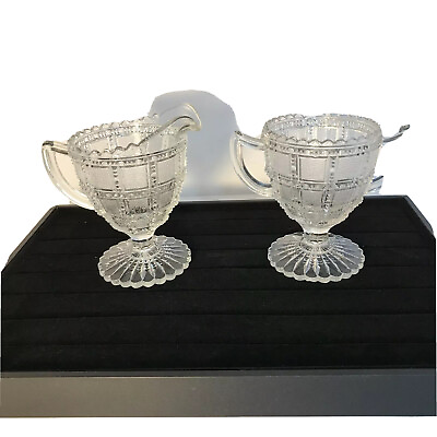 #ad Vintage Imperial Glass Creamer And Sugar Bowl Bead amp; Block Pattern Circa 1930’s $19.95