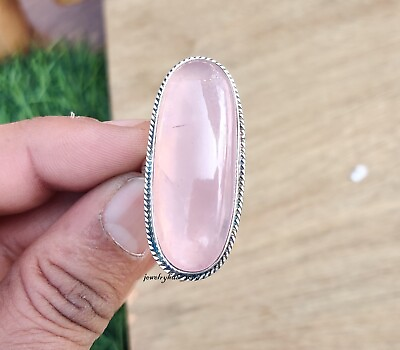 #ad Rose Quartz Gemstone 925 Sterling Silver Handmade Designer Ring All Size SR1054 $14.12