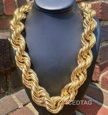 #ad 14K Gold Plated 16 30MM Hip Hop Retro Dookie Hollow Chunky Rope Chain Necklace $52.99