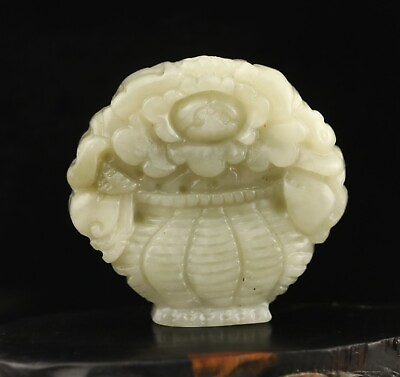 #ad Old natural hetian jade hand carved statue of flower pendant #42 $14.99