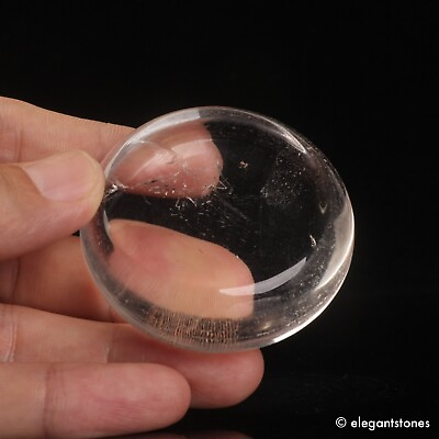 #ad 89g51mm Natural Clear Quartz Crystal Coin Palm Worry Stone Healing Chakra Reiki $17.09