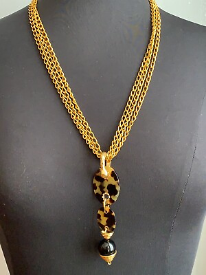 #ad Interesting Vintage French Designer Necklace Bakelite pendant Triple chain $119.00