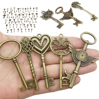 #ad 69PCS Keys Antique Vintage Old Look Bronze Skeleton Keys Fancy Heart Bow Pendant $13.06