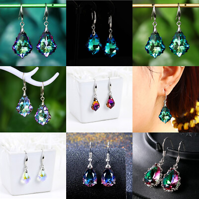#ad 925Silver Women Mystic Topaz Earrings Ear Hook Dangle Wedding Rainbow CZ Jewelry C $2.53