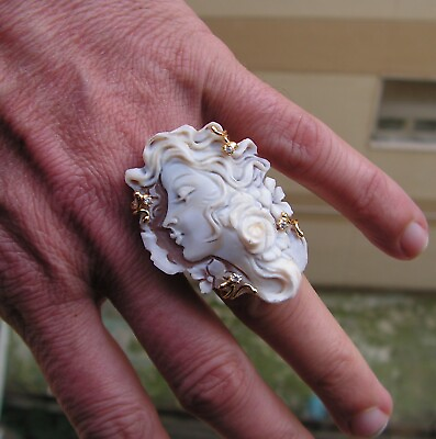 #ad Ring Shell Cameo Very Unusual Antique Victorian depicting Classical Profile $179.99