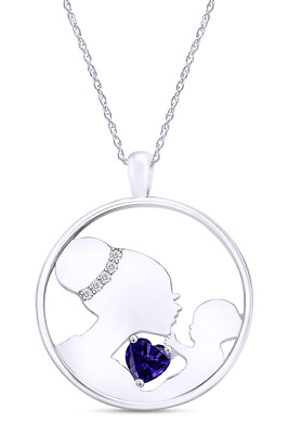 #ad Mom amp; Child Heart Pendant Necklace Simulated Alexandrite Solid Sterling Silver $81.22