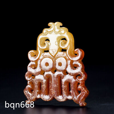 #ad 2.7quot; Chinese qing dynasty antique hetian jade natural Coiled Dragon Jade Pendant $225.00