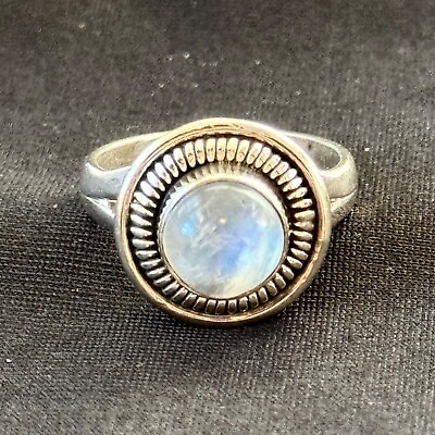 #ad Vintage Solid Sterling Silver 925 Fine Moonstone Rope Border Ring Size 6.75 $32.00