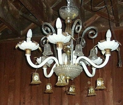 #ad Antique White Porcelain 6 Arms 6 Light Chandelier 24 Long X 28 wide With Arms $500.00