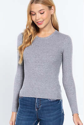 #ad ACTIVE BASIC Full Size Ribbed Round Neck Long Sleeve Knit Top $30.49