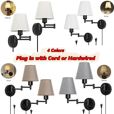 #ad Wall Lamps Set of 2 Swing Arm Plug in Wall Sconces Lighting for LivingRoom Decor $33.99